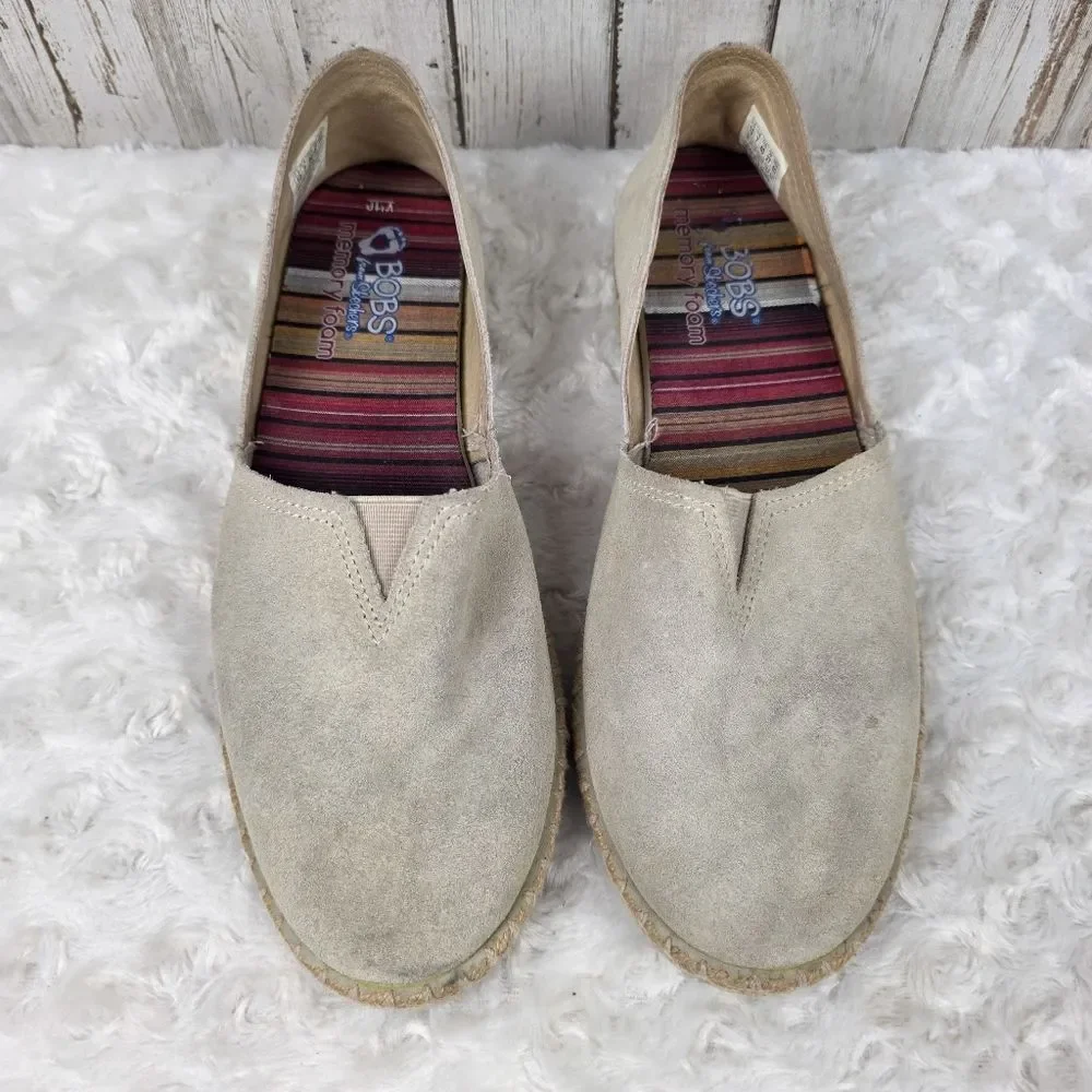 Skechers BOBS Day 2 Nite Suede Espadrille Slip-on Flats Tan Size 10